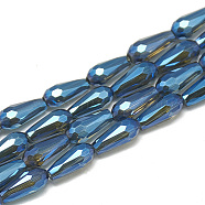 Electroplate Glass Beads Strands, Faceted Teardrop, Dodger Blue, 9~9.5x4mm, Hole: 1mm, about 72pcs/strand, 25.98 inch(EGLA-Q099-C03)