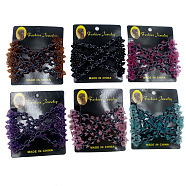 Iron Hair Bun Makers, Stretch Double Hair Combs, with Acrylic and Glass seed beads, Mixed Color, 90x80mm(OHAR-Q094-M)