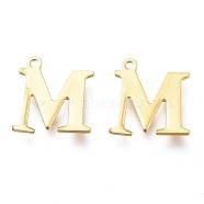 Vacuum Plating  304 Stainless Steel Charms, Laser Cut, Alphabet, Golden, Letter.M, 12x11.5x0.8mm, Hole: 1mm(STAS-H112-M-G)