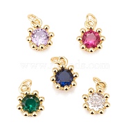 Brass Inlaid Clear Cubic Zirconia Charms, Real 18K Gold Plated, Lead Free & Cadmium Free, Crown, Mixed Color, 11.5x9.5x6mm, Hole: 3mm(KK-A161-34G)