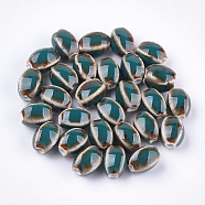 Handmade Porcelain Beads, Fancy Antique Glazed Porcelain, Oval, Cadet Blue, 12~14x9~10.5x9~11mm, Hole: 2.5mm(PORC-S498-07I)