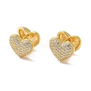 Heart Cubic Zirconia Hoop Earrings, Brass Jewelry for Women, Golden, 12x10.5mm(EJEW-P292-08G)