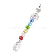 Electroplate Octagon Glass Beaded Pendant Decorations, Suncatchers, Rainbow Maker, with 304 Stainless Steel Split Rings, Clear Faceted Glass Pendants, Cone/Moon/Sun, Stainless Steel Color, 205mm(HJEW-JM00802)