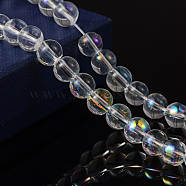 Round Glass Beads Strands, Clear AB, AB Color Plated, bead: 8mm in diameter, hole: 1mm, about 14 inch/strand, about 42pcs/strand(X-GR8mm01Y-AB)