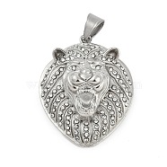 304 Stainless Steel Big Pendants, with Rhinestone, Lion Charm, Stainless Steel Color, 50x38x17mm, Hole: 10x6.5mm(STAS-F310-08P)