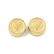 304 Stainless Steel Beads, Flat Round with Heart, Real 14K Gold Plated, 8x3.5mm, Hole: 2mm(STAS-P356-04G)