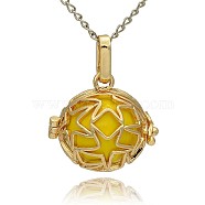Golden Tone Brass Hollow Round Cage Pendants, with No Hole Spray Painted Brass Ball Beads, Gold, 23x24x18mm, Hole: 3x8mm(KK-J231-05G)