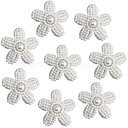 Acrylic Imitation Pearl Beaded Appliques, Sew on Ornament Accessories, 5-Petal Flower, White, 53.5x54x8mm(DIY-WH0320-14)