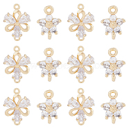 12Pcs 2 Styles Brass Clear Glass Connector Charms, Flower Links, Real 18K Gold Plated, 12~18x8~12.5x3mm, Hole: 1.2mm, 6pcs/style(KK-DC0003-37)
