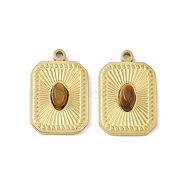Natural Tiger Eye Pendants, Ion Plating(IP) 304 Stainless Steel Rectangle Charms, Real 18K Gold Plated, 18.5x12x3.5mm, Hole: 1.4mm(STAS-R233-06A-G)