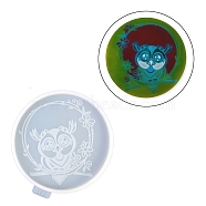 Flat Round with Owl & Flower DIY Cup Mat Silicone Molds, Resin Casting Molds, for UV Resin, Epoxy Resin Craft Making, White, 114x105x9mm, Inner Diameter: 99mm(SIL-F007-06A)