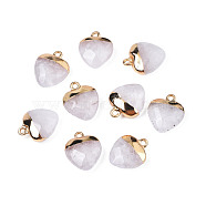 Natural Quartz Crystal Pendants, with Golden Tone Brass Findings, Faceted, Heart, 17~18x14~15x6~7mm, Hole: 1.6mm(G-S359-380)