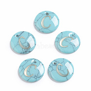 Synthetic Turquoise Charms, with Plastic Letter, Flat Round, Letter.C, 15x2mm, Hole: 1.5mm(G-L561-001C)