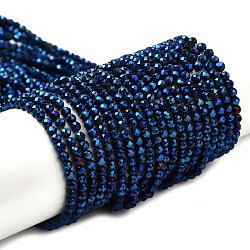 Electroplate Glass Beads Strands, Full Plated, Faceted Round, Blue Plated, 3x2.5mm, Hole: 0.7mm, about 149pcs/strand, 14.57''(37cm)(GLAA-H021-01B-FP03)