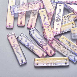 Two Tone Transparent Spray Painted Glass Links connectors, with Glitter Powder, Rectangle, Pearl Pink, 30x7x3mm, Hole: 1.2mm(GLAA-S190-008B-01)