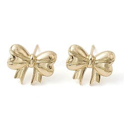 Bowknot Brass Stud Earrings, Long-Lasting Plated, Lead Free & Cadmium Free, Real 18K Gold Plated, 12.5x15mm(EJEW-M245-13G)