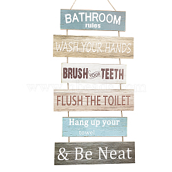 Natural Wood Bathroom Hanging Wall Decorations Signs, with Hemp Rope, Rectangle with Word, Colorful, 69cm(HJEW-WH0012-01)