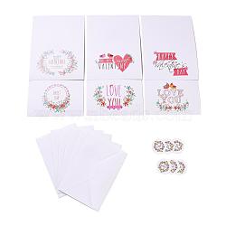 Rectangle Paper Greeting Cards, with Rectangle Envelope and Flat Round Self Adhesive Paper Stickers, Valentine's Day Wedding Birthday Invitation Card, Flower Pattern, 198x149x0.3mm(DIY-F096-18)