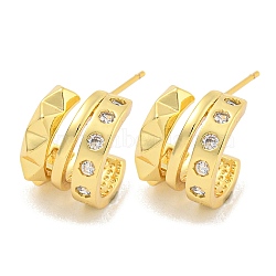 Rack Plating Brass Micro Pave Cubic Zirconia Styd Earrings, Cadmium Free & Lead Free, Long-Lasting Plated, C-Shaped, Real 18K Gold Plated, 15x12mm(EJEW-B061-08G)