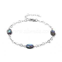 Natural Abalone Shell/Paua Shell Anklets, with 304 Stainless Steel Findings and Cardboard Jewelry Boxes, Oval, Stainless Steel Color, 10-7/8 inch(27.7cm)(AJEW-AN00268)
