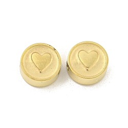 304 Stainless Steel Beads, Flat Round with Heart, Real 14K Gold Plated, 8x3.5mm, Hole: 2mm(STAS-P356-04G)