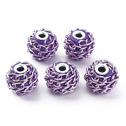 Handmade Indonesia Beads, with Aluminium Chains, Round, Silver, Blue Violet, 16.5~18x14~15mm, Hole: 3~3.5mm(IPDL-F027-04N)