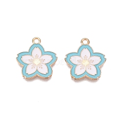 Light Gold Plated Alloy Enamel Pendants, Cadmium Free & Lead Free, Flower Charms, Light Blue, 19.5x18x1.5mm, Hole: 1.8mm(PALLOY-N176-28A-RS)