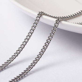 Tarnish Resistant 304 Stainless Steel Curb Chains Twisted Chains, Unwelded, with Spool, Stainless Steel Color, 3x2x0.6mm, about 65.61 Feet(20m)/roll