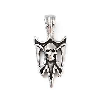 Retro 304 Stainless Steel Big Pendants, Sword with Skull Charm, Antique Silver, 50x22.5x9.5mm, Hole: 8.5x5.5mm