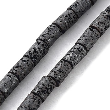 Natural Lava Rock Beads Strands, Frosted, Column, 4x6~6.5mm, Hole: 1mm, about 60pcs/strand, 15.75''(40cm)