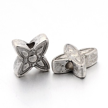 Tibetan Style Alloy Beads, Lead Free & Nickel Free & Cadmium Free, Flower, Great for Mother's Day Gifts making, Antique Silver, about 7mm long, 6.5mm wide, 2.5mm thick, hole: 1mm