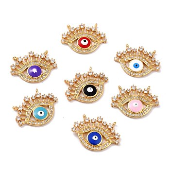 Brass Micro Pave Clear Cubic Zirconia Pendants, with Enamel, Long-Lasting Plated, Evil Eye, Real 18K Gold Plated, Mixed Color, 17x22.5x2mm, Hole: 1mm