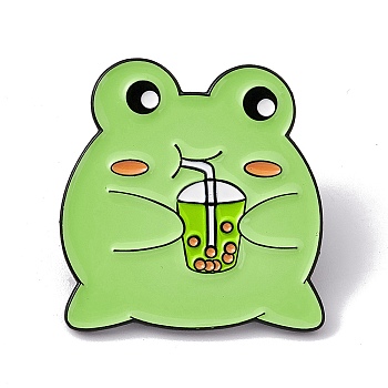 Cartoon Frog Enamel Pin, Electrophoresis Black Alloy Brooch for Backpack Clothes, Frog Pattern, 30x29x2mm, Pin: 1.3mm