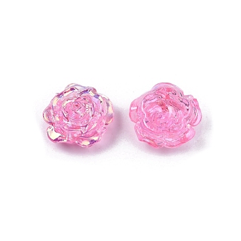 Transparent ABS Plastic Beads, Half Drilled, Flower, Hot Pink, 15x16x6.5mm, Hole: 1.2mm