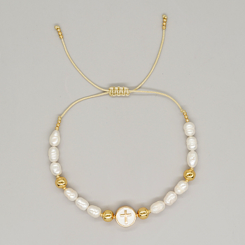 Natural Pearl Braided Beaded Bracelets for Women, Gold & White