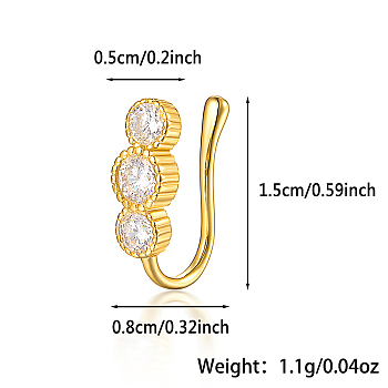 925 Sterling Silver Pave Clear Cubic Zirconia Flat Round Nose Rings, Halloween Nose Cuffs, Fashion Jewelry, Golden, 15x8mm