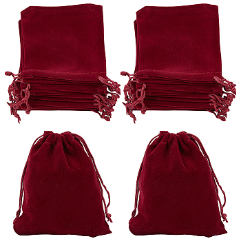 20Pcs Rectangle Velvet Drawstring Pouches, Candy Gift Bags Christmas Party Wedding Favors Bags, Dark Red, 12x10cm
