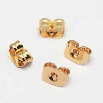 Grade AAA Brass Ear Nuts, Friction Earring Backs for Stud Earrings, Cadmium Free & Nickel Free & Lead Free, Real 18K Gold Plated, 5x3x3mm, Hole: 1mm
