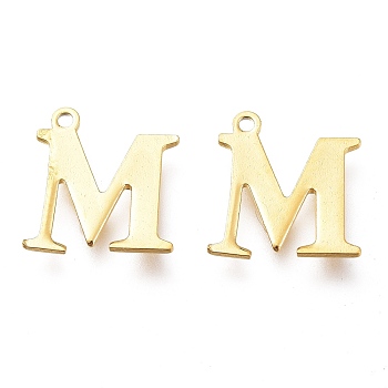 Vacuum Plating  304 Stainless Steel Charms, Laser Cut, Alphabet, Golden, Letter.M, 12x11.5x0.8mm, Hole: 1mm