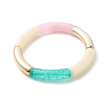 Acrylic Curved Tube Beaded Stretch Bracelet, Chunky Bracelet for Women, Colorful, Inner Diameter: 2-1/8 inch(5.3cm)