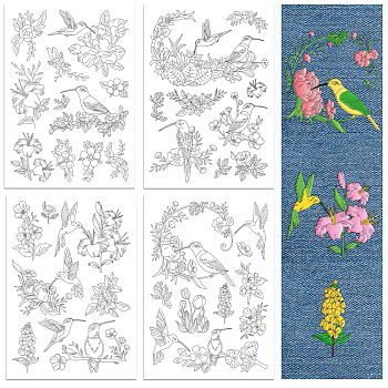 4 Sheets 11.6x8.2 Inch Stick and Stitch Embroidery Patterns, Non-woven Fabrics Water Soluble Embroidery Stabilizers, Hummingbird, 297x210mmm