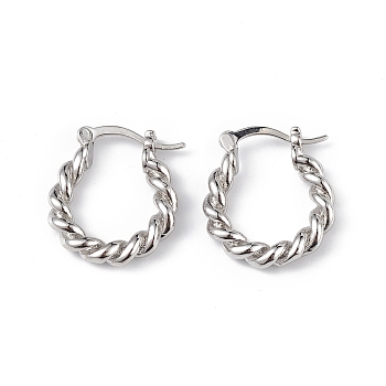Brass Twist Hoop Earrings for Women, Long-Lasting Plated, Lead Free & Cadmium Free, Platinum, 20x17.5x3.5mm, Pin: 0.7~1.2x0.7mm