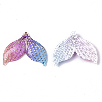 Transparent UV Printed Acrylic  Pendants, with Spray Paint Bottom, Whale Tail Shape, Colorful, 24.5x29.5x4mm, Hole: 1.4mm