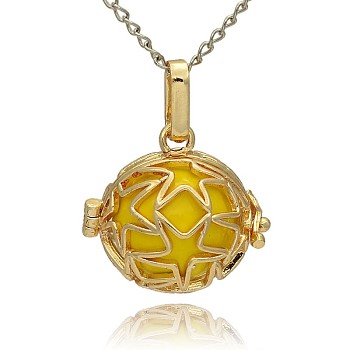 Golden Tone Brass Hollow Round Cage Pendants, with No Hole Spray Painted Brass Ball Beads, Gold, 23x24x18mm, Hole: 3x8mm