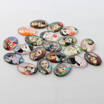 Women Theme Ornaments Glass Oval Flatback Cabochons, Mixed Color, 25x18x6mm
