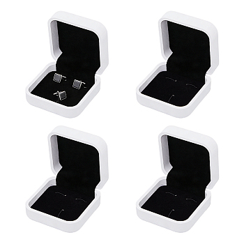 Plastic Cufflink Packing Boxes with Flip Hinged Lid, Square, White, 7.5x7.5x3.6cm