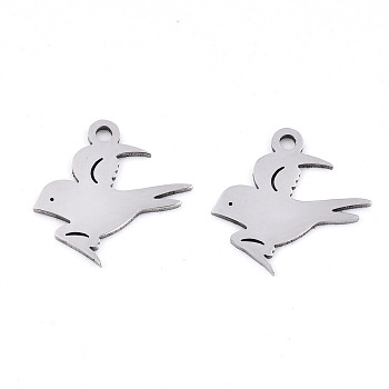 201 Stainless Steel Pendants, Laser Cut, Swallow, Stainless Steel Color, 16x16x0.9mm, Hole: 1.6mm