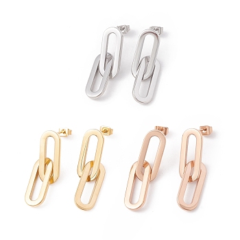 304 Stainless Steel Interlocking Oval Dangle Stud Earrings for Women, Mixed Color, 35mm, Pin: 0.7mm