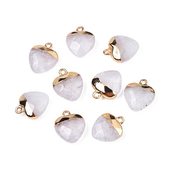 Natural Quartz Crystal Pendants, with Golden Tone Brass Findings, Faceted, Heart, 17~18x14~15x6~7mm, Hole: 1.6mm