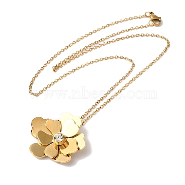 Ion Plating(IP) 304 Stainless Steel Crystal Rhinestone Flower Pendant Necklaces(NJEW-K274-04G)-2